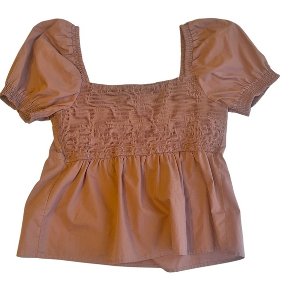 Abercrombie & Fitch Puff Sleeve Peplum Crop Top in Blush Women's Large - Picture 2 of 7